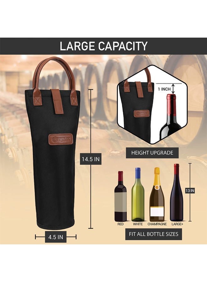 opux Wine Bag Single Bottle Carrier Tote, Insulated Travel Wine Cooler Bag for Picnic Beach Gift, Thermal Padded Portable One Bottle Holder Carrying Case for Women Men Wine Lovers, Black - Image 3