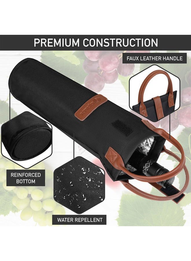 opux Wine Bag Single Bottle Carrier Tote, Insulated Travel Wine Cooler Bag for Picnic Beach Gift, Thermal Padded Portable One Bottle Holder Carrying Case for Women Men Wine Lovers, Black - Image 5