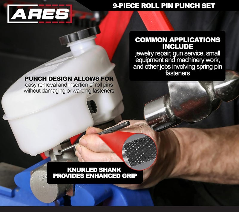 ARES 10021 – 9-Piece Roll Pin Punch Set – Durable Heat Treated and Drop Forged Steel Pin Punches with Pouch -Ideal for Automotive Repair, Gunsmithing, Craft Work, and Jewelry Repair - Image 4