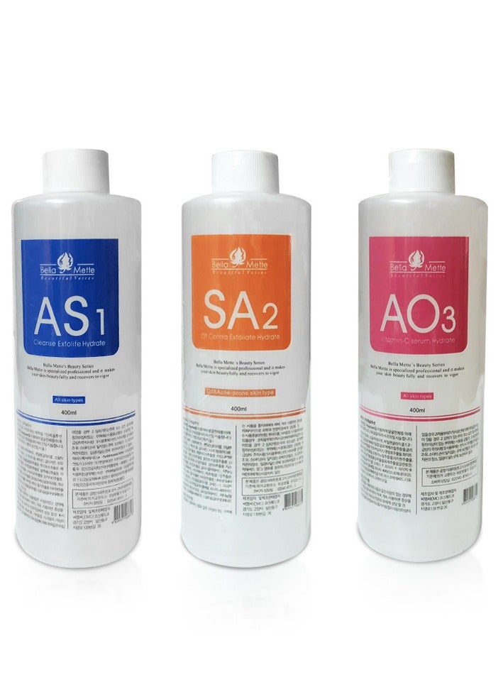 AS1 SA2 AO3 Water Light Exfoliating Liquid Blackhead Cleansing Advanced Salon Professional Microdermabrasion Essence, Suitable for Small Bubble Skin Care Mask Machine (AS1 SA2 AO3, 3*400ml) - Image 1