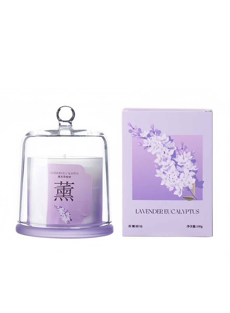شمعة معطرة باللافندر واليوكاليبتس عالية الجودة - شمع الصويا الطبيعي - علبة زجاجية - شمعة أروماترابية للتخفيف من التوتر - 100 جرام​ - Image 1