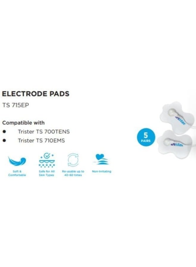 trister Electrode Pads (TS‑715EP) - 5 Pairs Self‑Adhesive Gel Pads, Compatible with TENS & EMS Devices, Up to 50 Uses Each, Skin‑Friendly, No Sticky Residue Removal - Image 3