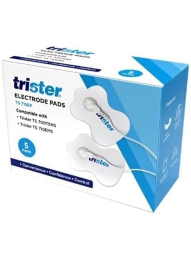 trister Electrode Pads (TS‑715EP) - 5 Pairs Self‑Adhesive Gel Pads, Compatible with TENS & EMS Devices, Up to 50 Uses Each, Skin‑Friendly, No Sticky Residue Removal - Image 1