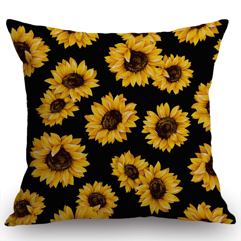 Swono Sunflowers Black Tropical Flower Daisy Throw Pillow Cover Cute Floral Sunflower Decorative Pillow Case Cotton Linen Cushion Cover Decor 18x18 Inch Pillowcase for Home