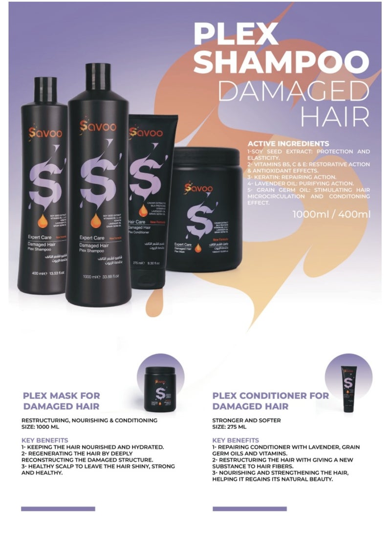 SAVOO Shampoo for Damaged Hair 400ml | Plex Repair Formula with Keratin, Lavender Oil, Grain Germ Oil, Vitamins B5 C E & Soy Seed Extract | Deep Moisture, Shine & Hair Strength - Image 3