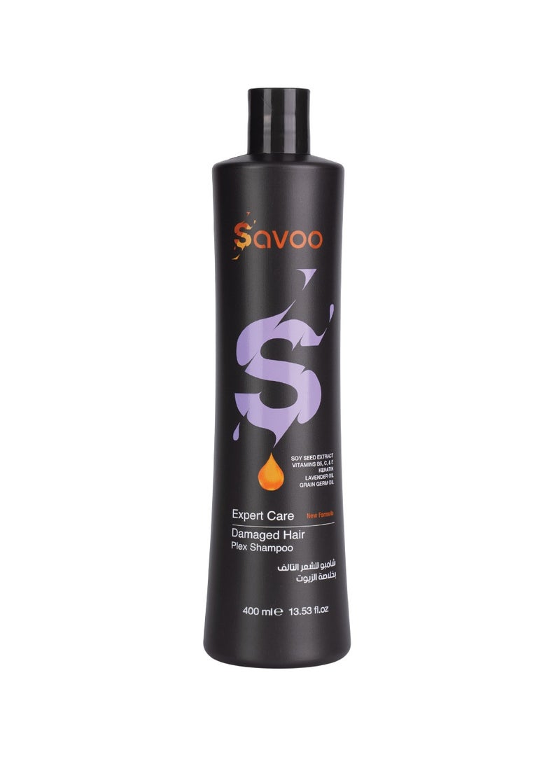 SAVOO Shampoo for Damaged Hair 400ml | Plex Repair Formula with Keratin, Lavender Oil, Grain Germ Oil, Vitamins B5 C E & Soy Seed Extract | Deep Moisture, Shine & Hair Strength - Image 1