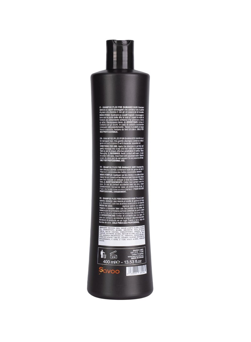 SAVOO Shampoo for Damaged Hair 400ml | Plex Repair Formula with Keratin, Lavender Oil, Grain Germ Oil, Vitamins B5 C E & Soy Seed Extract | Deep Moisture, Shine & Hair Strength - Image 2