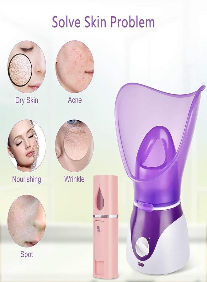 Crybeno بخار الوجه كريبينو - جهاز بخار الوجه الأيوني النانوي لتنظيف عميق، مجموعة مرطب الوجه بالبخار الساخن للنساء والرجال، ترطيب وتنظيف المسام مع مجموعة إزالة الرؤوس السوداء، بنفسجي - Image 5