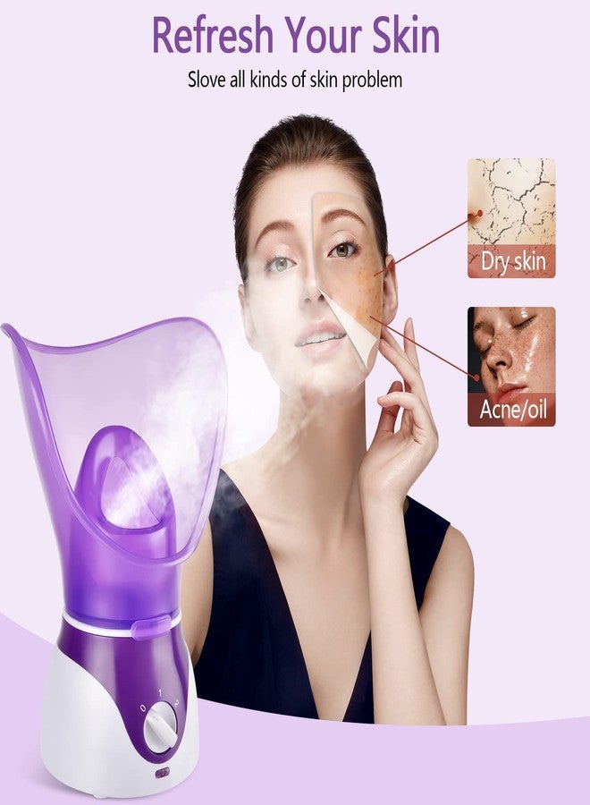 Crybeno بخار الوجه كريبينو - جهاز بخار الوجه الأيوني النانوي لتنظيف عميق، مجموعة مرطب الوجه بالبخار الساخن للنساء والرجال، ترطيب وتنظيف المسام مع مجموعة إزالة الرؤوس السوداء، بنفسجي - Image 2