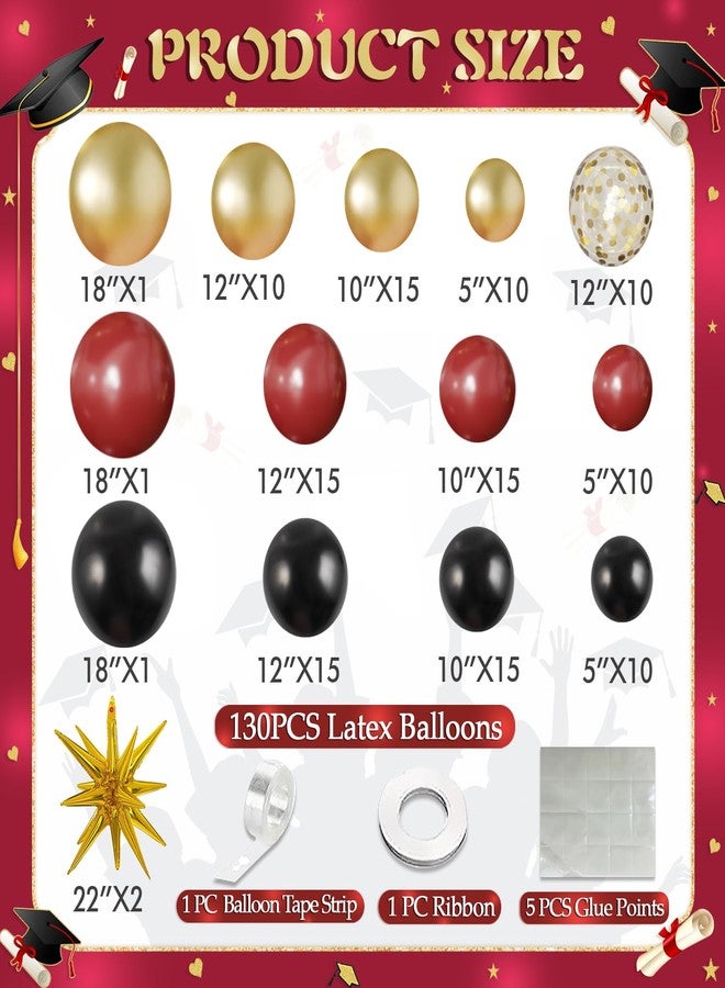 LANGASQUE Burgundy Gold Balloon Arch Kit Graduation Decorations 2026, 130Pcs Burgundy Gold Black Balloons and Foil Star Balloon with Confetti Ribbons Grad Party Decorations for College High School Class of 2026 - Image 4