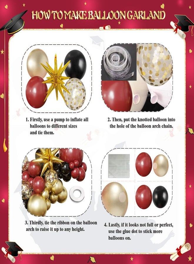 LANGASQUE Burgundy Gold Balloon Arch Kit Graduation Decorations 2026, 130Pcs Burgundy Gold Black Balloons and Foil Star Balloon with Confetti Ribbons Grad Party Decorations for College High School Class of 2026 - Image 5