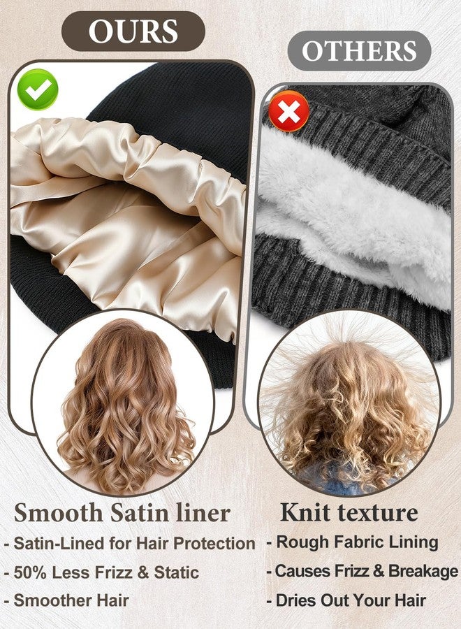 Beeplove Satin Lined Beanie Hat Scarf and Gloves Set for Women - Hair Protection, Christmas Winter Accessories Gifts for Her Wife, Black, One size - Image 2
