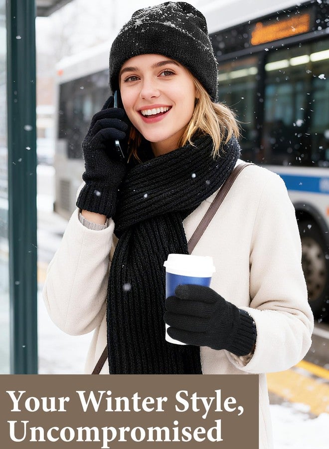 Beeplove Satin Lined Beanie Hat Scarf and Gloves Set for Women - Hair Protection, Christmas Winter Accessories Gifts for Her Wife, Black, One size - Image 5