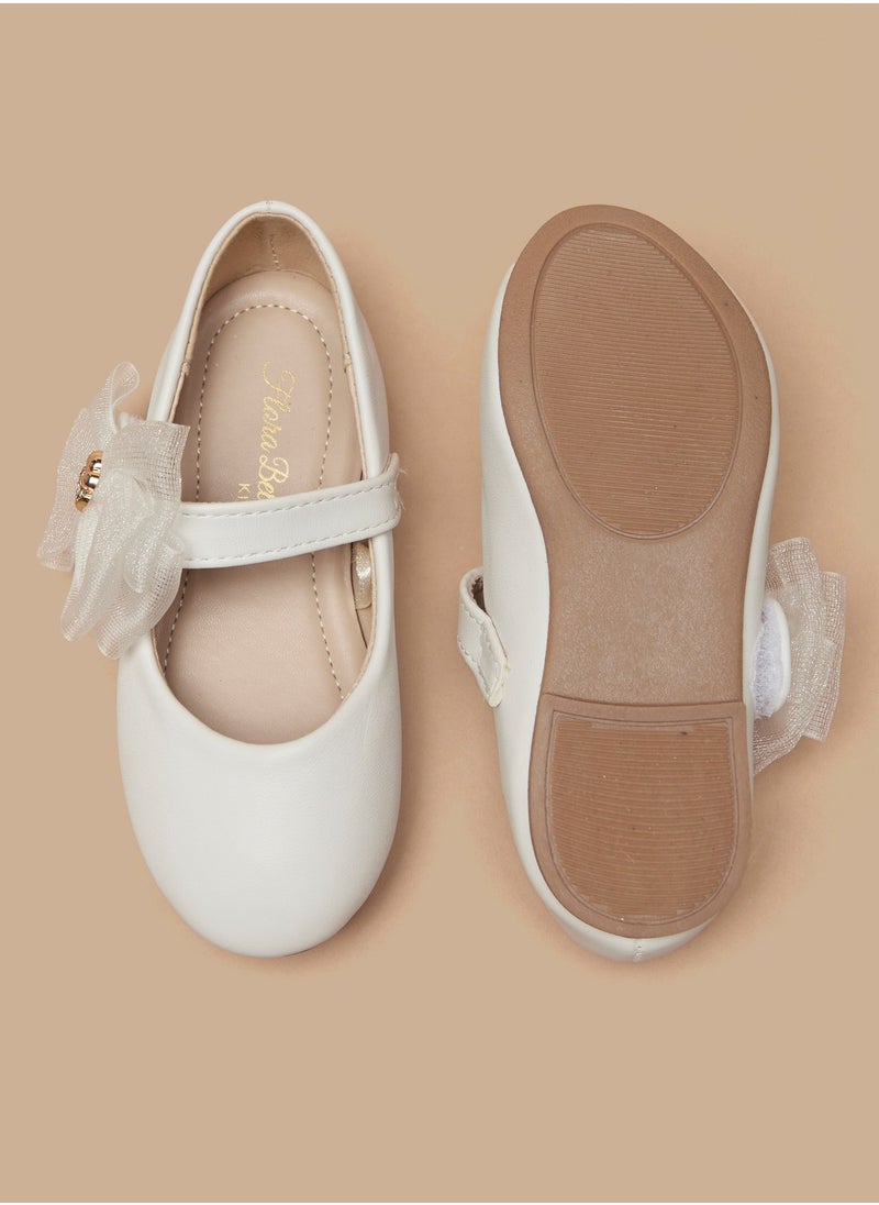 Flora Bella By Shoexpress - Girls Bow Accented Round Toe Ballerina Shoes with Hook and Loop Closure - Image 1