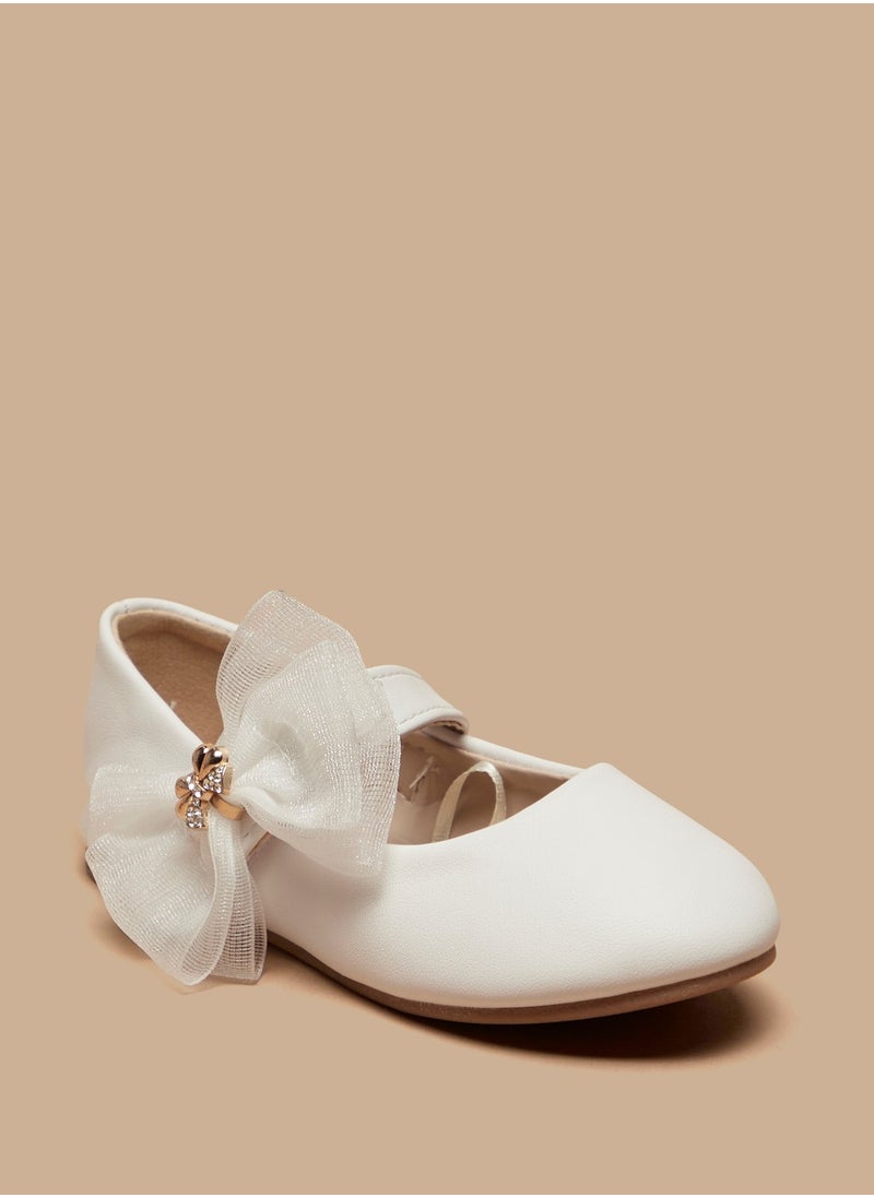 Flora Bella By Shoexpress - Girls Bow Accented Round Toe Ballerina Shoes with Hook and Loop Closure - Image 1