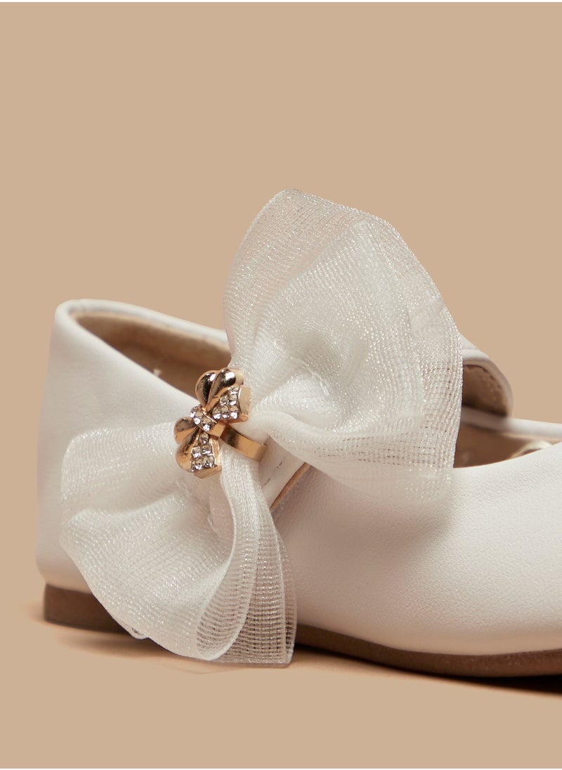 Flora Bella By Shoexpress - Girls Bow Accented Round Toe Ballerina Shoes with Hook and Loop Closure - Image 1