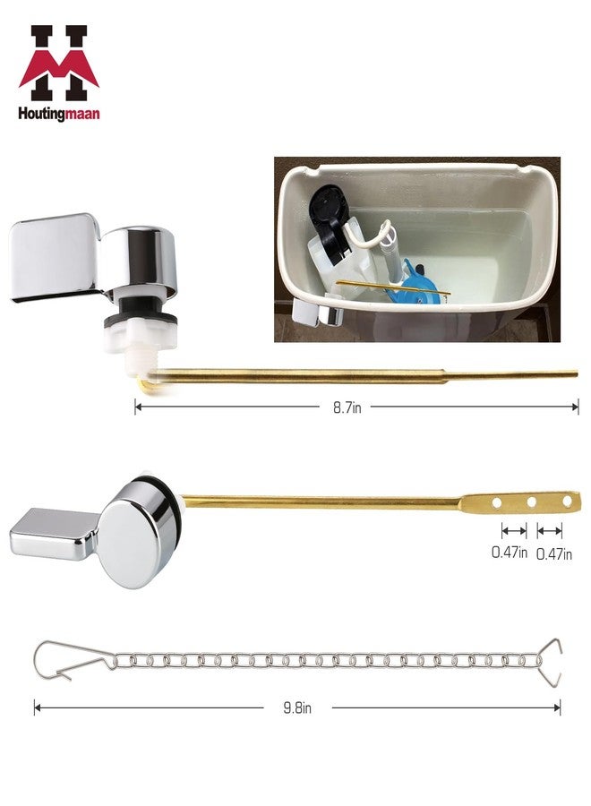 Houtingmaan Toilet Handle Replacement Kit,Toilet Handle Lever for Most Front Mount Toilets, Universal Brass Toliet Flush Handle Lever with Stainless Steel Flapper Chain,Chrome - Image 2