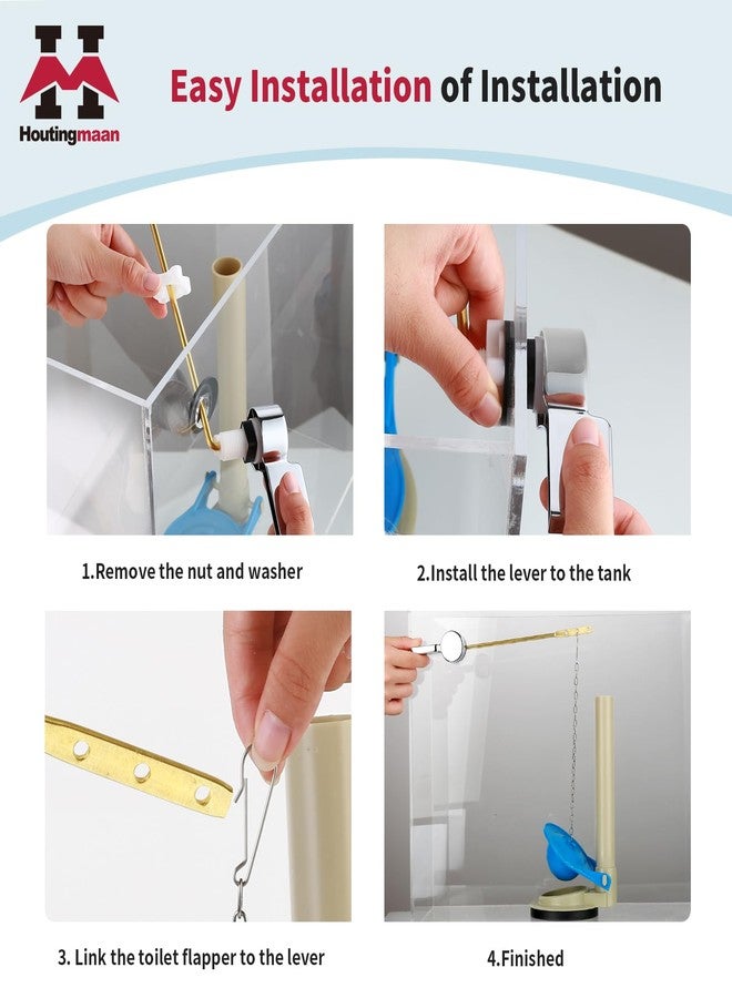 Houtingmaan Toilet Handle Replacement Kit,Toilet Handle Lever for Most Front Mount Toilets, Universal Brass Toliet Flush Handle Lever with Stainless Steel Flapper Chain,Chrome - Image 4