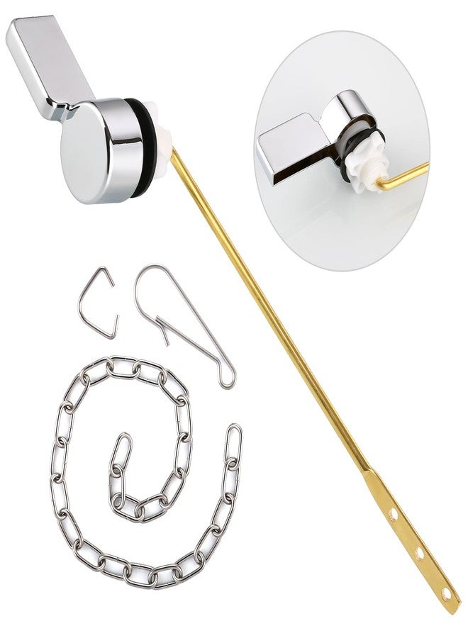 Houtingmaan Toilet Handle Replacement Kit,Toilet Handle Lever for Most Front Mount Toilets, Universal Brass Toliet Flush Handle Lever with Stainless Steel Flapper Chain,Chrome - Image 1