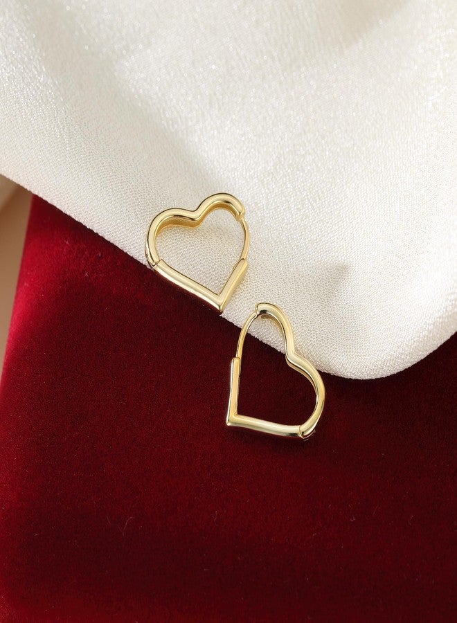 SLUYNZ Solid 925 Sterling Silver 1.6CM Heart Hoop Earrings for Women Teen Girls Minimalist Hoop Earrings Sweet Love Heart Earrings (B-18K Gold Plated) - Image 4