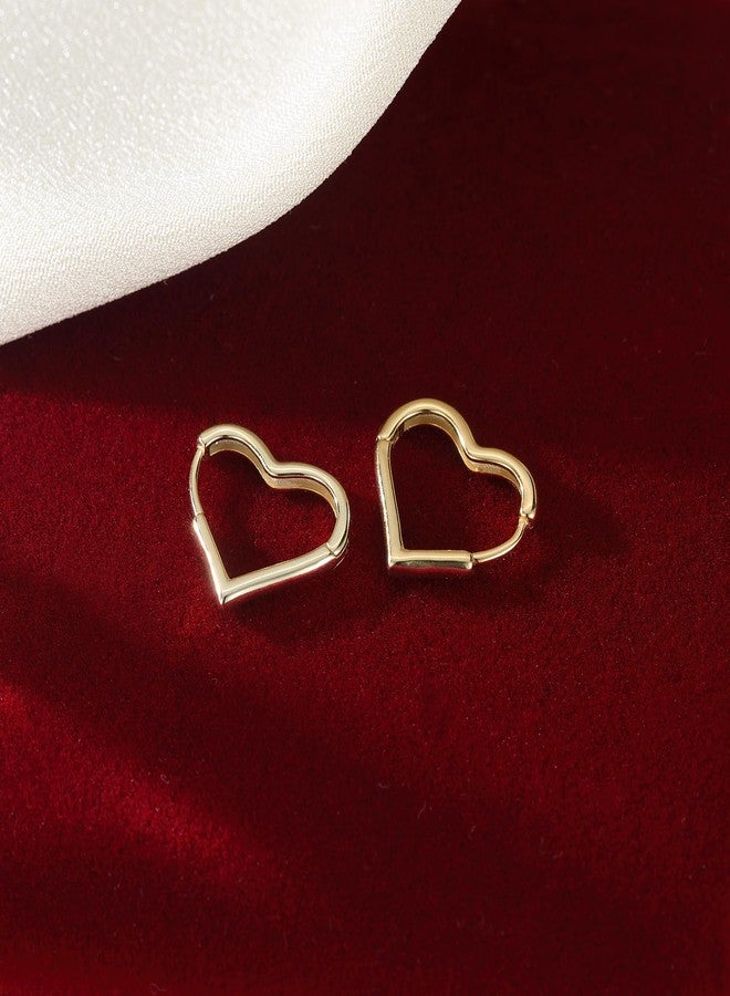 SLUYNZ Solid 925 Sterling Silver 1.6CM Heart Hoop Earrings for Women Teen Girls Minimalist Hoop Earrings Sweet Love Heart Earrings (B-18K Gold Plated) - Image 5