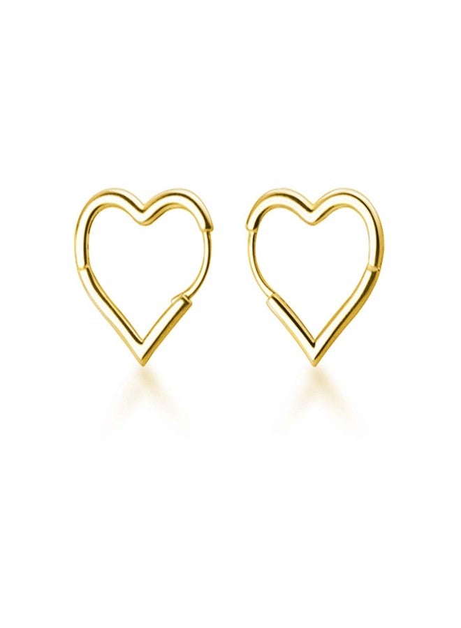 SLUYNZ Solid 925 Sterling Silver 1.6CM Heart Hoop Earrings for Women Teen Girls Minimalist Hoop Earrings Sweet Love Heart Earrings (B-18K Gold Plated) - Image 1
