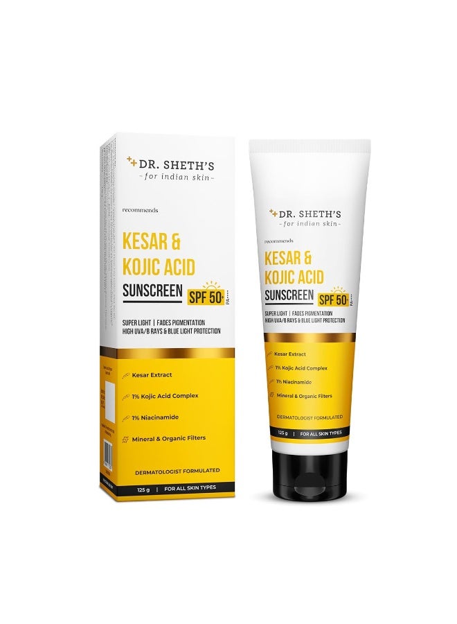 Dr. Sheth's Kesar & Kojic Acid Sunscreen with SPF 50 Pa++++ | For Pigtation-Free Skin | No White Cast & Light Weight | For Daily Moisturization | For All Skin Types | 125 g - Image 1