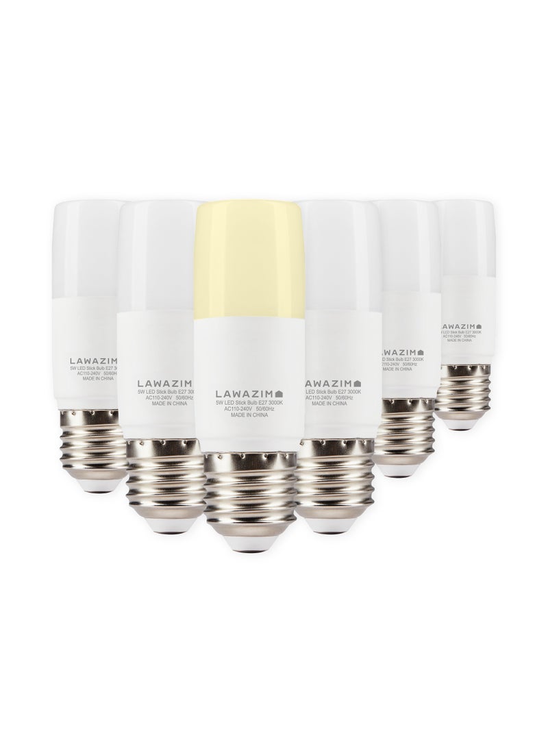 LAWAZIM - 5W LED Stick E27 -6 Piece 3000K Warm White- Energy Saving 35W Equivalent Non-Dimmable Lightbulbs with 400 Lumens and a Lifespan of 15,000 Hours - for Wall Sconces, Desk Lamps, and Garage Use - Image 1