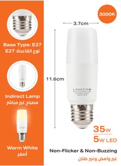 LAWAZIM 5W LED Stick E27 -6 Piece 3000K Warm White- Energy Saving 35W Equivalent Non-Dimmable Lightbulbs with 400 Lumens and a Lifespan of 15,000 Hours - for Wall Sconces, Desk Lamps, and Garage Use  - Image 2