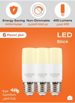LAWAZIM 5W LED Stick E27 -6 Piece 3000K Warm White- Energy Saving 35W Equivalent Non-Dimmable Lightbulbs with 400 Lumens and a Lifespan of 15,000 Hours - for Wall Sconces, Desk Lamps, and Garage Use  - Image 3