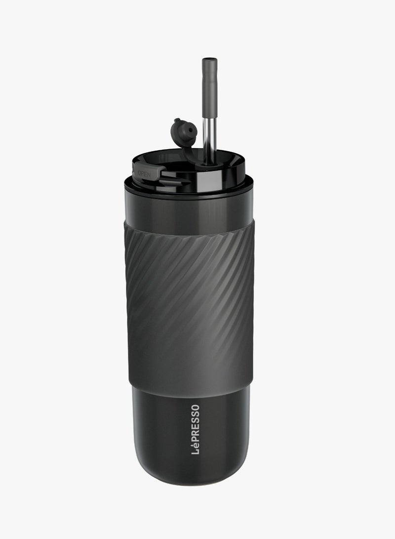 LePRESSO Thermal Tumbler with Infusion Filter 520ml / Keeps Warm and Cold /Tea Filter Components / Reusable Straw/ Durable Travel Mug / Car Holder Compatible - Grey  - Image 1