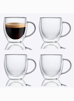4-Pack 12 Oz Double Walled Glass Coffee Mugs with Handle,Insulated Layer  Coffee Cups,Clear Borosilicate Glass Mugs,Perfect for
