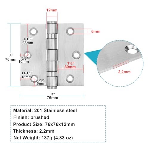 MOUNTAIN_ARK 6 Pack 3" x 3" Square Door Hinges, Stainless Steel Butt Hinges, Ball Bearing, Load 100 lbs - Image 2
