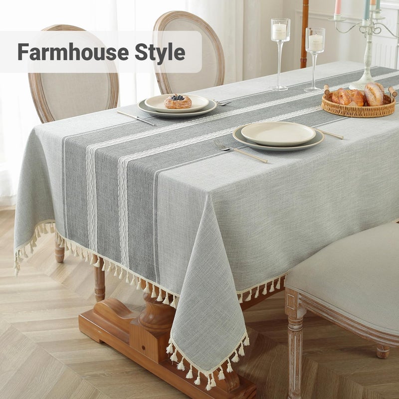 Laolitou Cotton Linen Waterproof Tablecloth - Grey Stripes - Image 2
