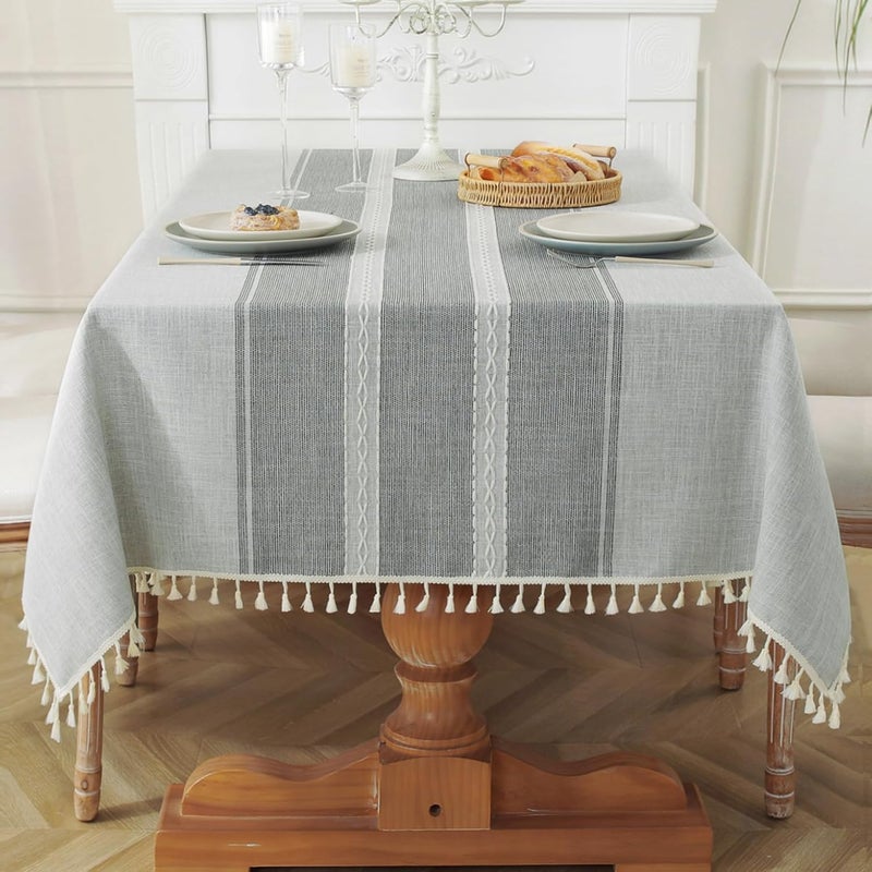 Laolitou Cotton Linen Waterproof Tablecloth - Grey Stripes - Image 1