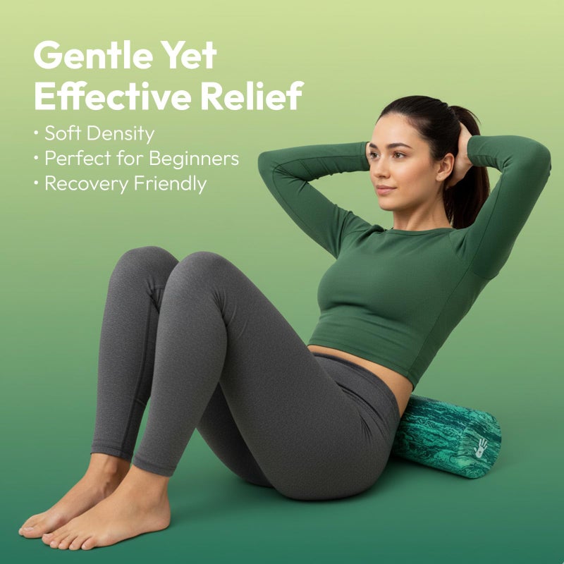 Sensory4u Soft Density Foam Roller 36" x 6" â€“ Low Density Physical Therapy Roller for Exercise, Pilates, Yoga, Gentle Massage & Muscle Recovery â€“ Green Marbled Round - Image 4