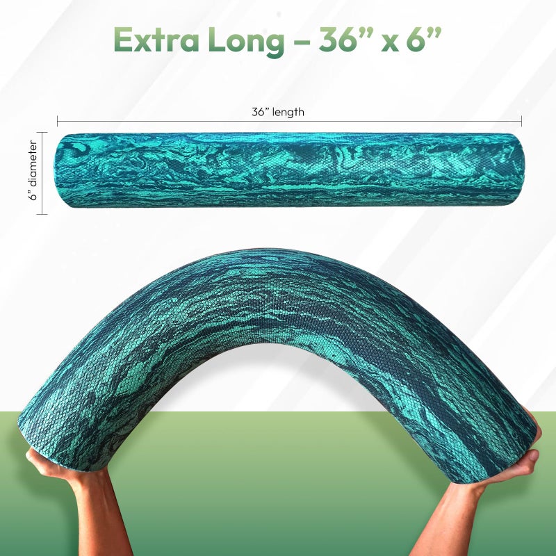 Sensory4u Soft Density Foam Roller 36" x 6" â€“ Low Density Physical Therapy Roller for Exercise, Pilates, Yoga, Gentle Massage & Muscle Recovery â€“ Green Marbled Round - Image 2