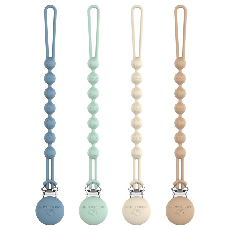 Cuddle Campus Silicone Pacifier Clip Holder with One Piece Design,Soft Flexible Binky Clips with Texture for Baby Boy and Girl Pack of 4 (0-3 Years) - Image 1