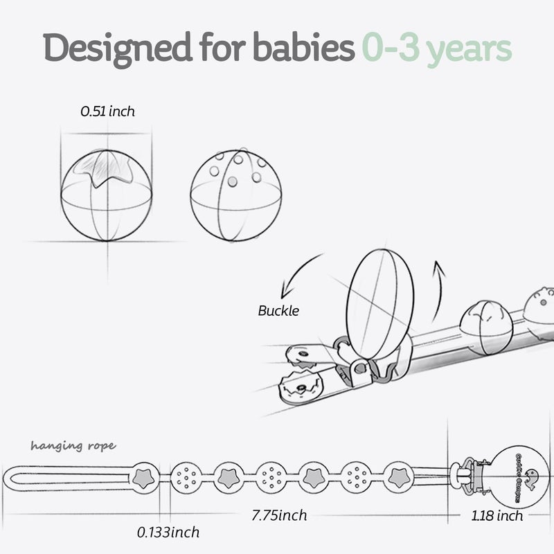 Cuddle Campus Silicone Pacifier Clip Holder with One Piece Design,Soft Flexible Binky Clips with Texture for Baby Boy and Girl Pack of 4 (0-3 Years) - Image 2