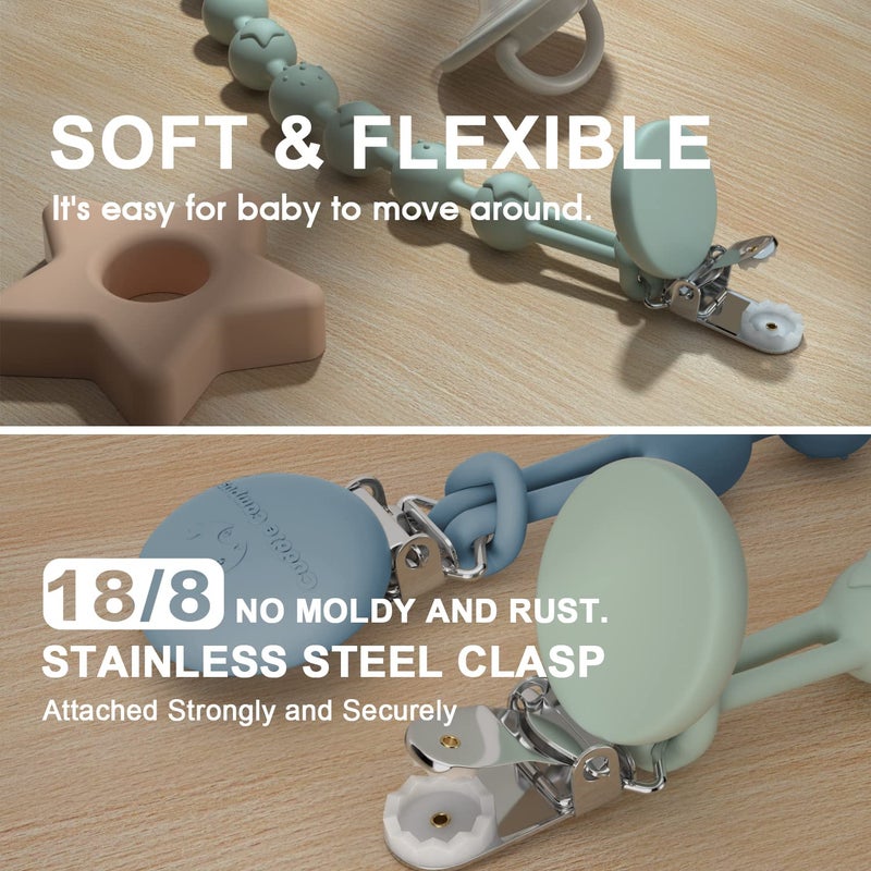 Cuddle Campus Silicone Pacifier Clip Holder with One Piece Design,Soft Flexible Binky Clips with Texture for Baby Boy and Girl Pack of 4 (0-3 Years) - Image 4