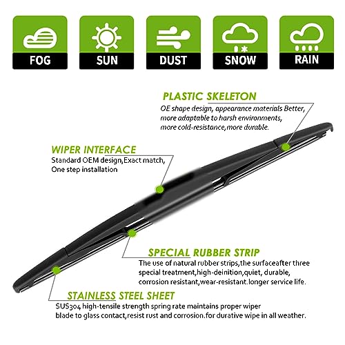 PARRATI® 14'' Premium Rear Wiper Blades All-Season Replacement for 2007-2011 Honda CR-V,2019+ Mazda 3 Subaru Ascent,2014+ Acura MDX Rear Windshield Wipers-(14-B) - Image 2