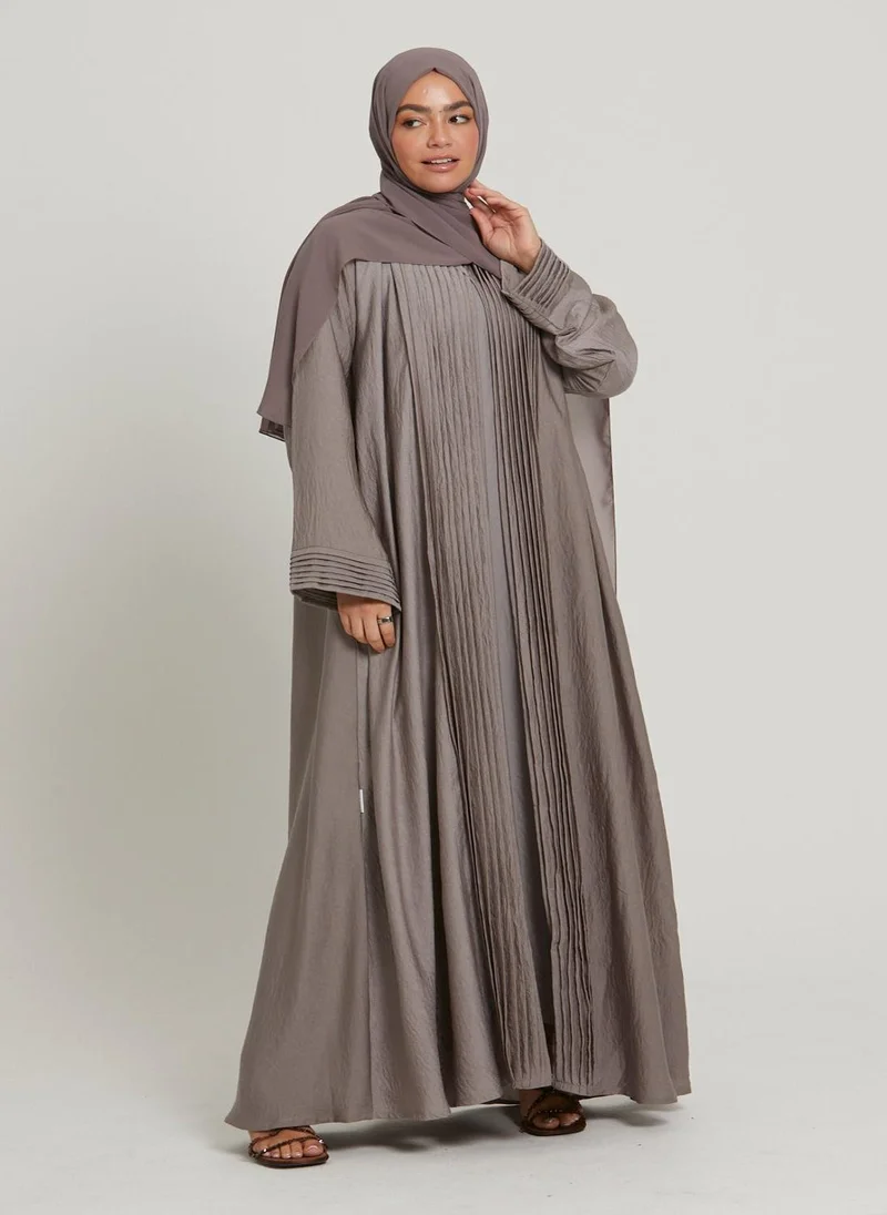 NUKHBAA Brown Pleated Women's Abaya with Hijab