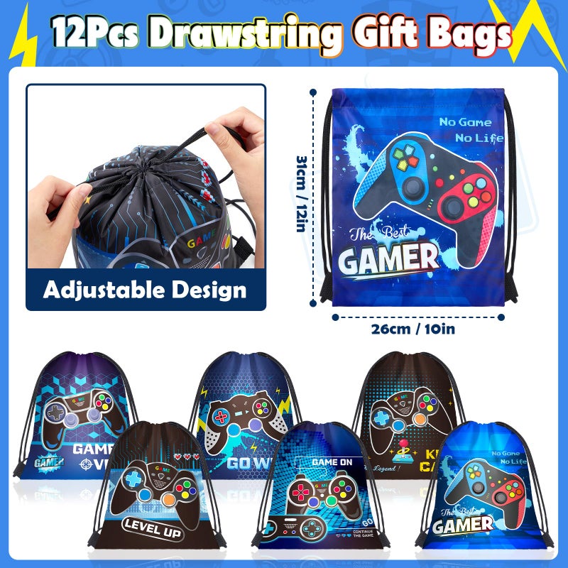 SNLN Video Game Party Favors Birthday Supplies, Gamer Drawstring Bag Keychain Silicone Bracelet Tattoo Sticker, Gamer Gaming Birthday Party Favor Goodie Bag Stuffers Fillers Classroom Rewards for Kids - Image 2