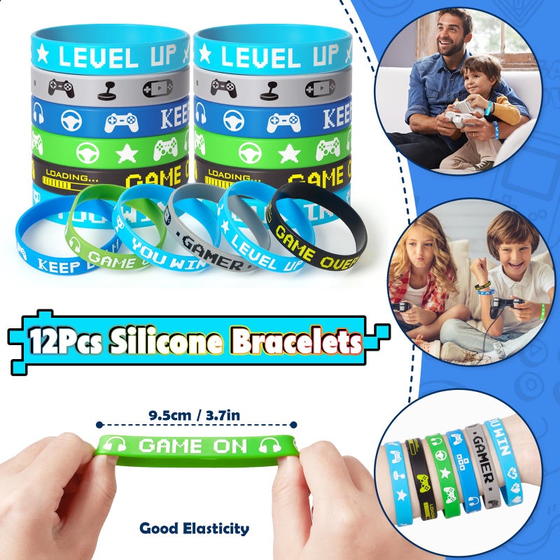 SNLN Video Game Party Favors Birthday Supplies, Gamer Drawstring Bag Keychain Silicone Bracelet Tattoo Sticker, Gamer Gaming Birthday Party Favor Goodie Bag Stuffers Fillers Classroom Rewards for Kids - Image 3