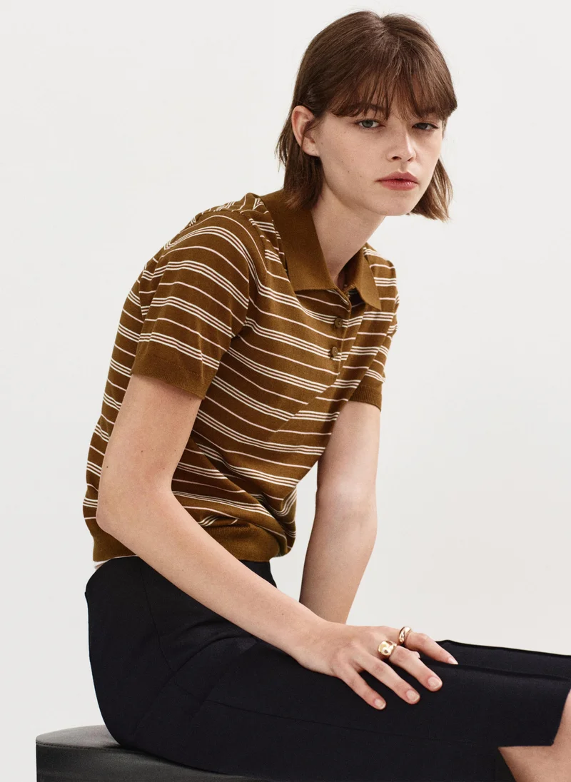 Mango 17-CARAMELO Knitted Polo-Neck Sweater for Women | Best Price UAE