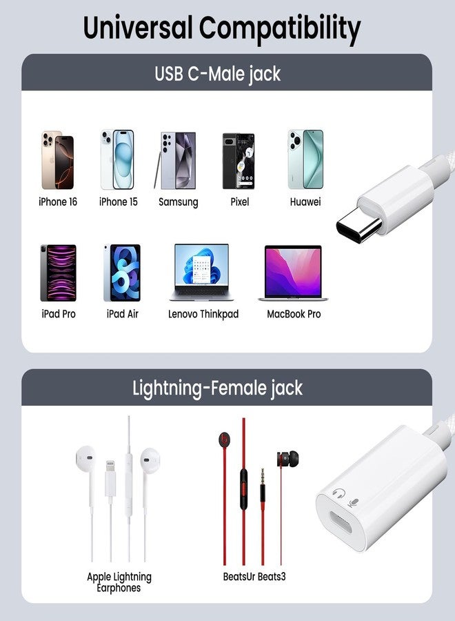 Vcddom USB C to Lightning Audio Adapter, USB Type C Male to Female Lightning Headphone Audio Adapter Compatible with iPhone 17/17 Pro/16/16 Pro Max, iPad Pro, iPad Air 6/5, Galaxy S25/S24 (No Charge) - Image 3
