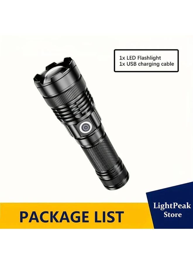 USB Rechargeable Flashlight Super Bright LED Torch Stepless Dimming 4 Modes Zoomable Beam Portable Outdoor Lantern - Image 1