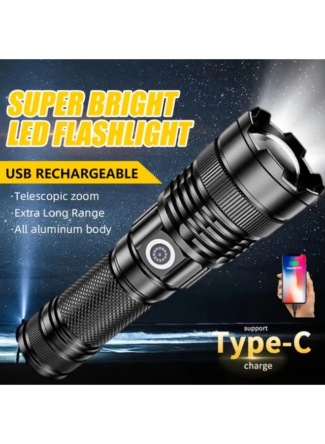 USB Rechargeable Flashlight Super Bright LED Torch Stepless Dimming 4 Modes Zoomable Beam Portable Outdoor Lantern - Image 2