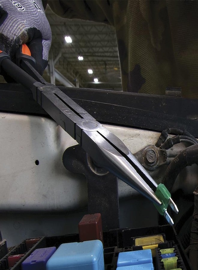 Klein Tools 71400 Long Nose Needle Nose Pliers, Angled Knurled Jaws, Double Rivet, Extended Reach for Tight Space Access, 13-Inch - Image 2