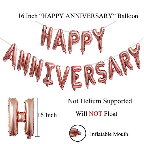 AMFIN® Happy Anniversary Balloons for Decoration Anniversary Celebration Balloons Bedroom, Room Decorating Items Marriage Theme Decorative Foil Balloons for Anniversary - Rose Gold - Image 3